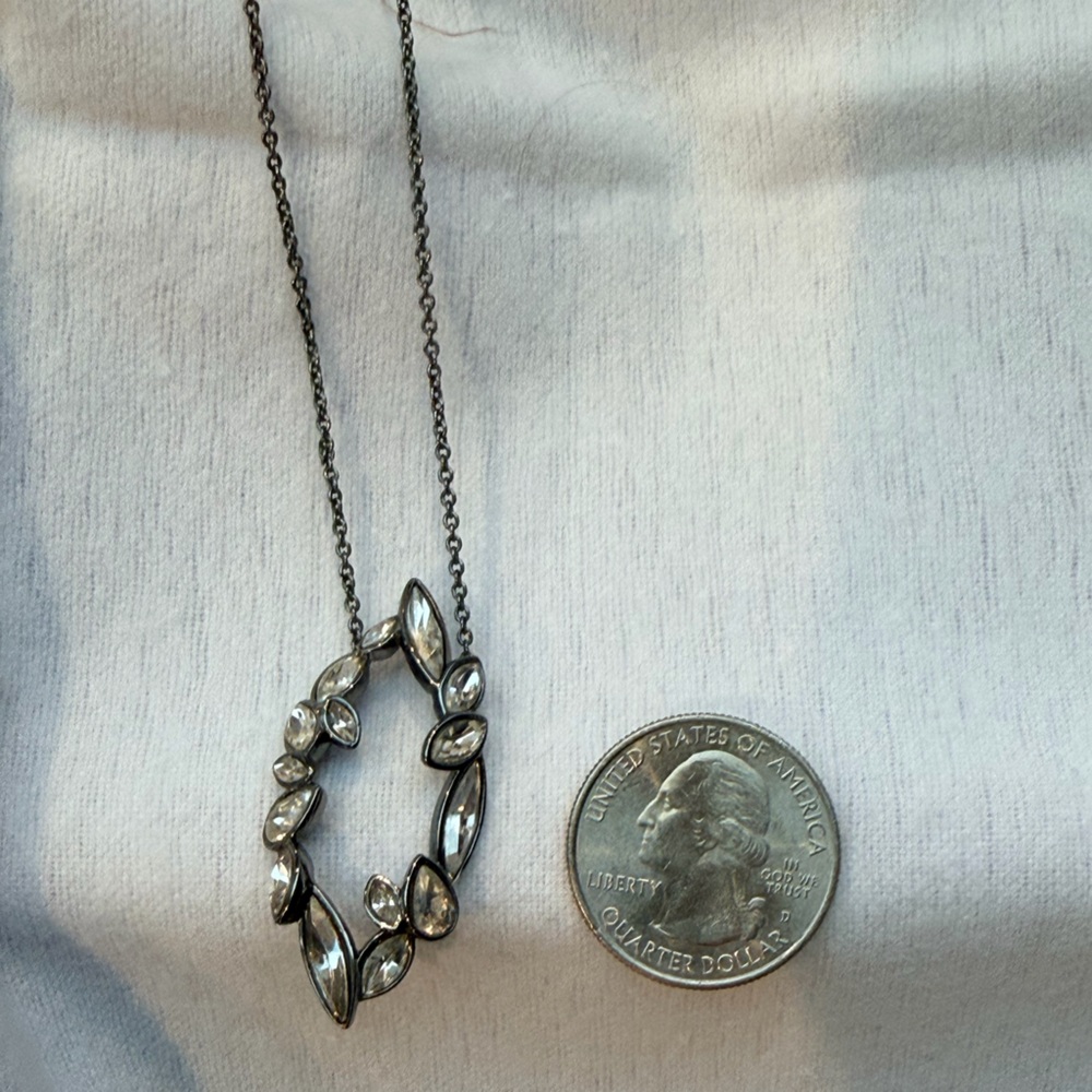 Alexis Bittar Silver Marquise Crystal Leaf Oval Necklace